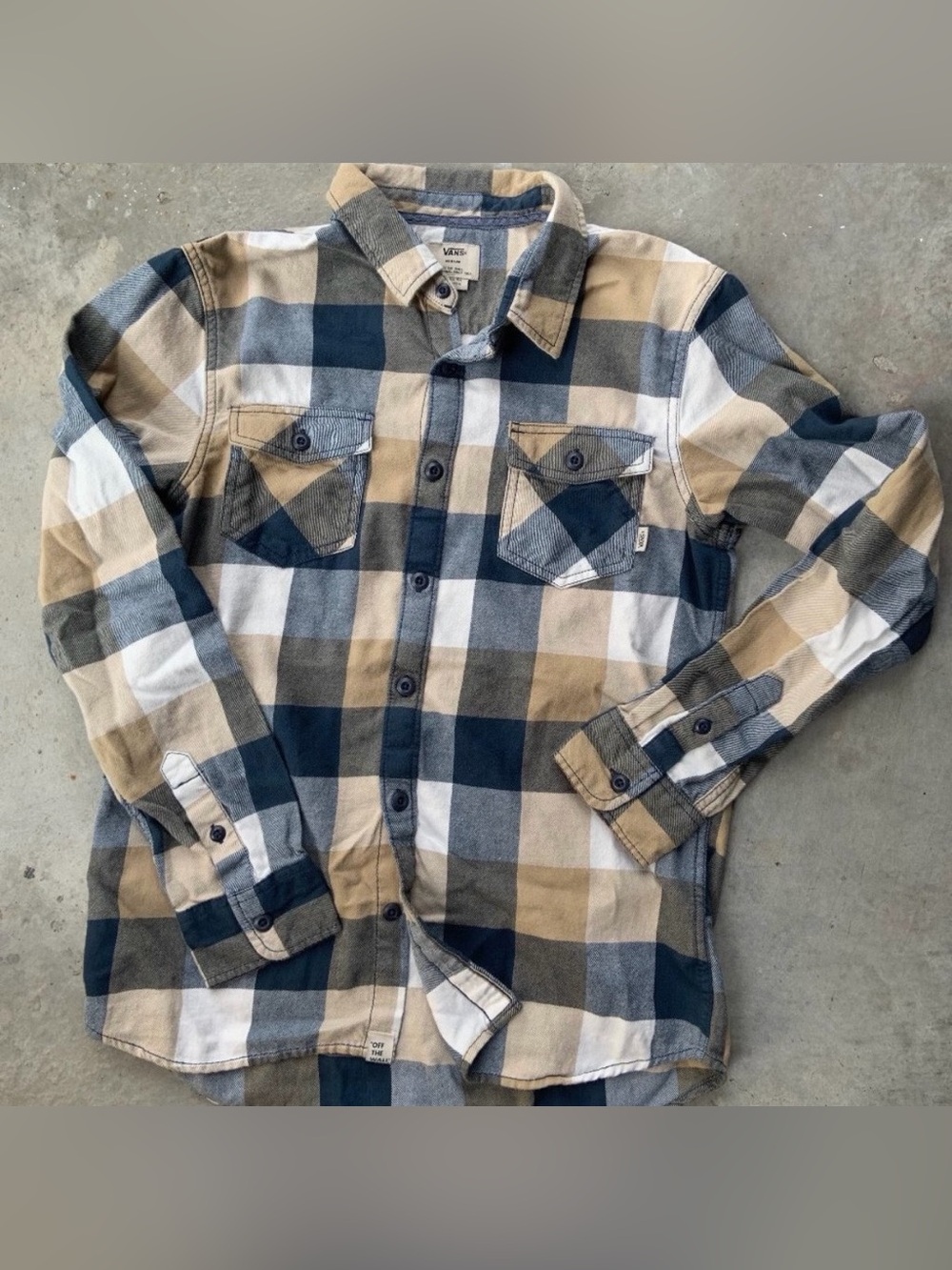 Vans Men’s Plaid Button-Up Shirt - Navy, Tan & White